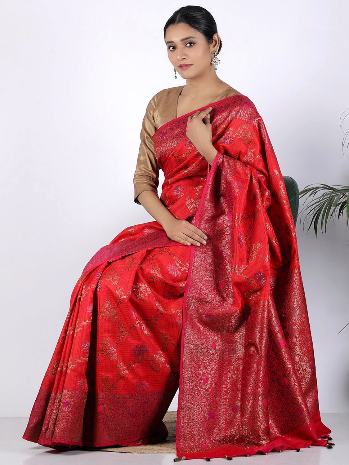 Urvi Red Tussar Silk Saree