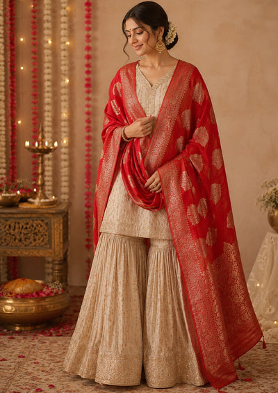 Omaira Chilly Red Raw Silk Dupatta