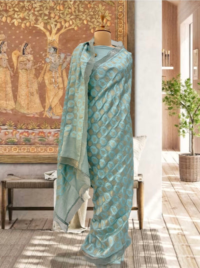 Champaklata Blue Rose Booti Silk Saree