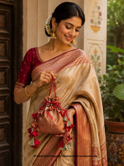 Talking Bird Maroon Tissue Potli