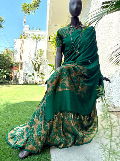 Sheshadri Dark Green Matka Georgette Saree