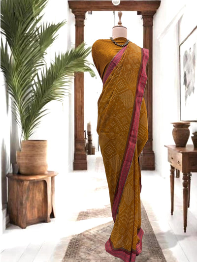 Santhal Mustard Crepe Silk Sari