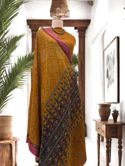 Santhal Mustard Crepe Silk Sari