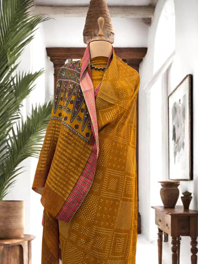 Santhal Mustard Crepe Silk Sari