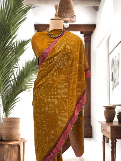 Santhal Mustard Crepe Silk Sari
