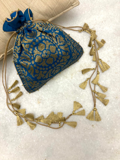 Neelmani Teal Blue Matka Georgette Potli