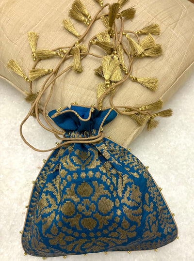 Neelmani Teal Blue Matka Georgette Potli