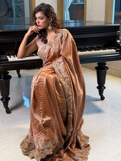 Mehnaaz Copper Tissue Chantilly Sari