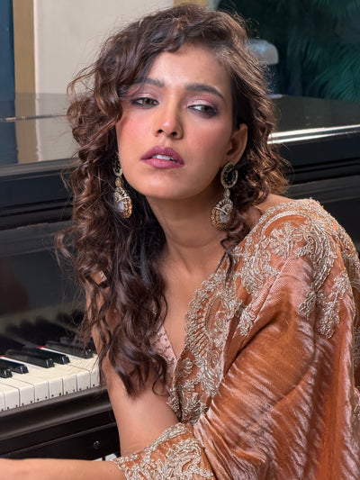Mehnaaz Copper Tissue Chantilly Sari