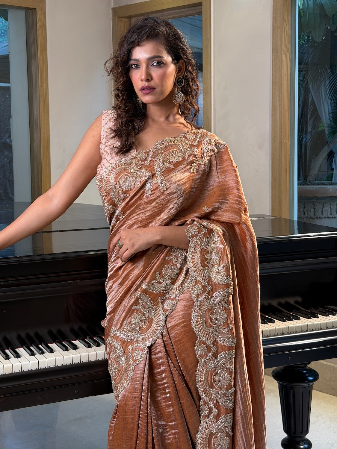 Mehnaaz Copper Tissue Chantilly Sari