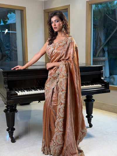 Mehnaaz Copper Tissue Chantilly Sari