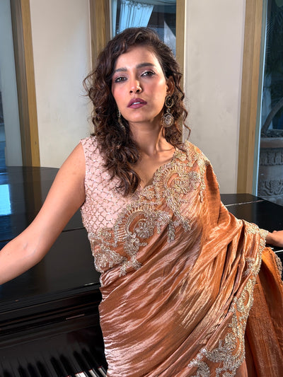 Mehnaaz Copper Tissue Chantilly Sari
