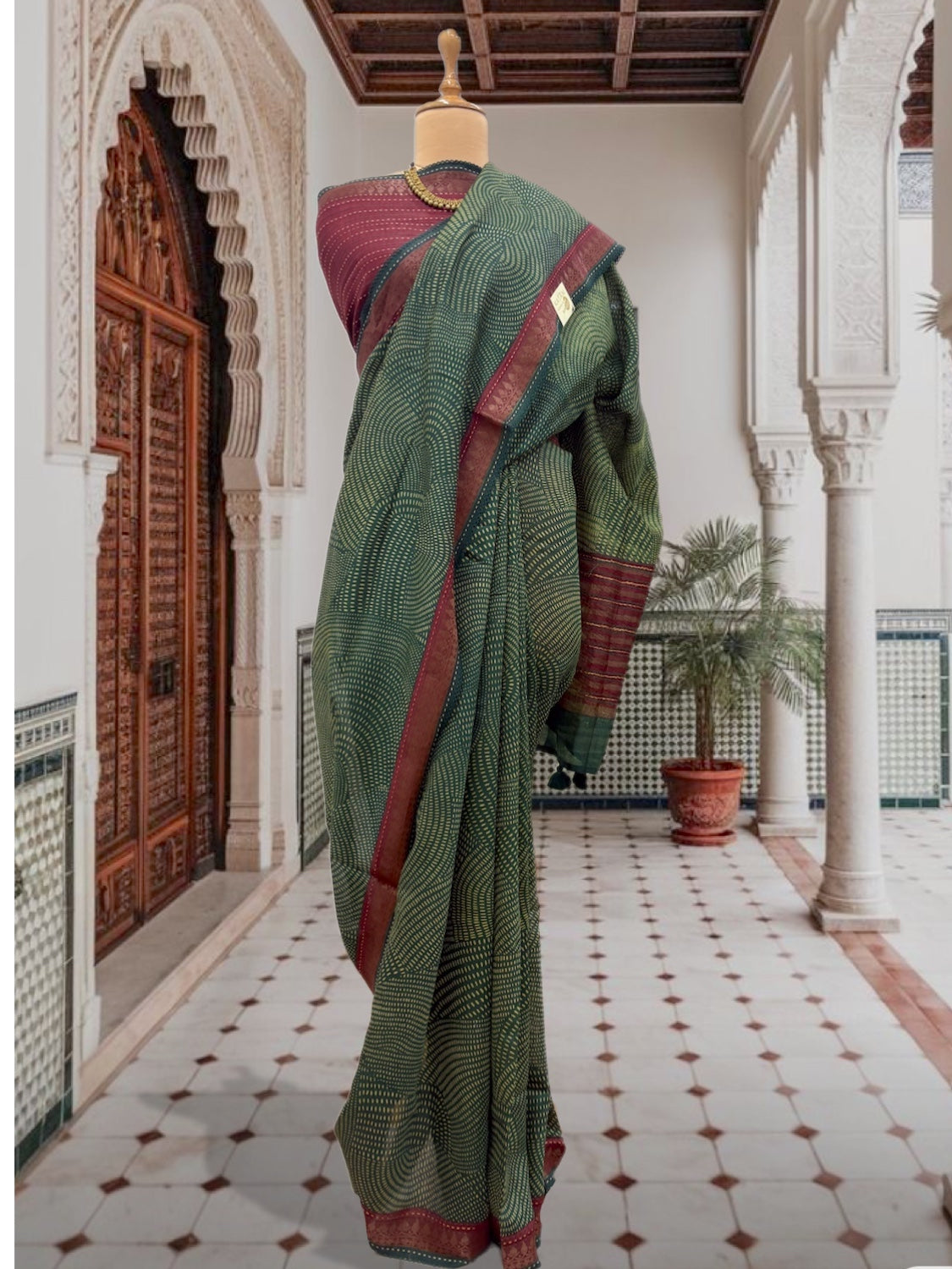 Mrinalini Green Moonga Cotton Printed Saree