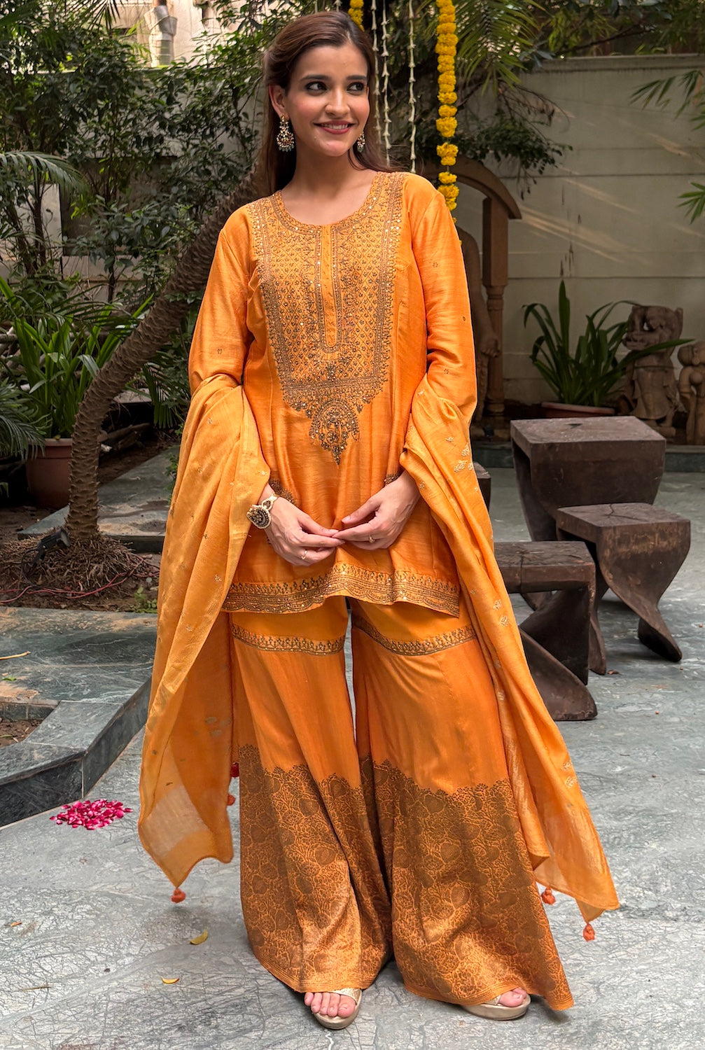 Kesariya Yellow Sharara 3p Coord Set