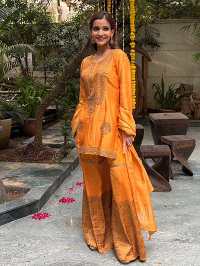 Kesariya Yellow Sharara 3p Coord Set
