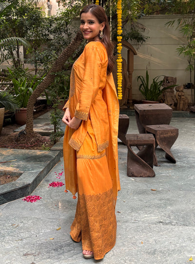 Kesariya Yellow Sharara 3p Coord Set