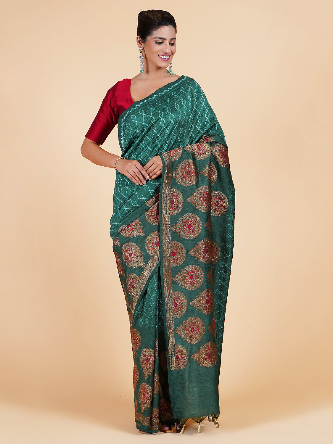 Vasantsena Sea Green Shibori Matka Georgette Sari
