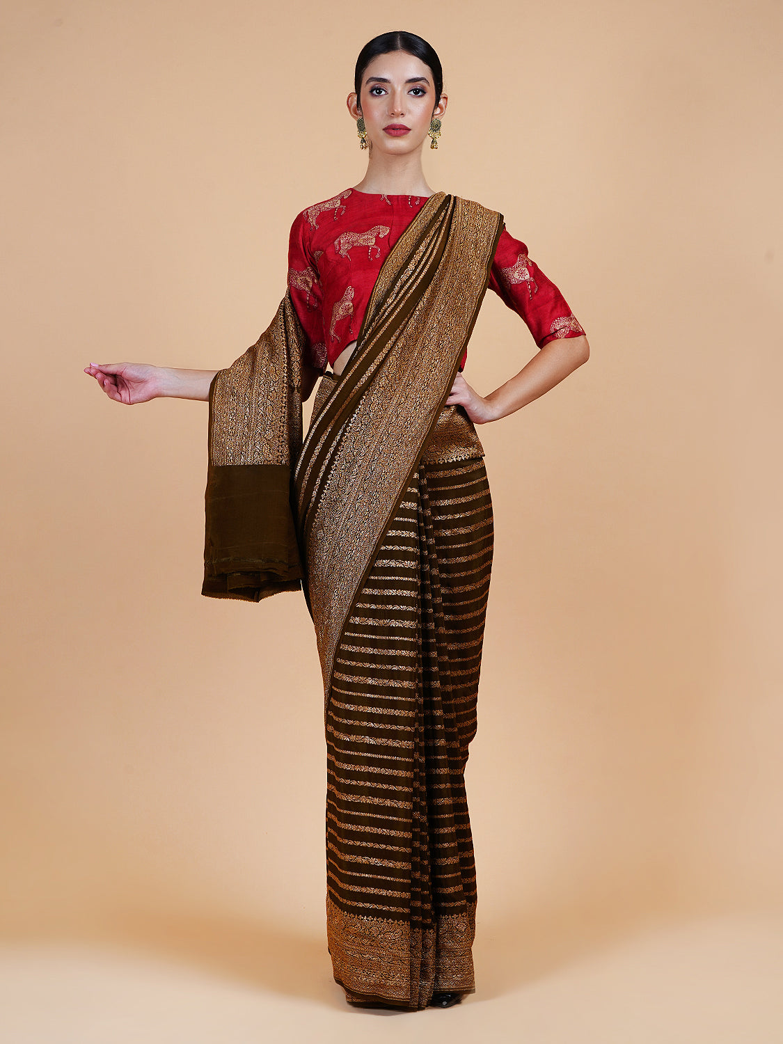 Yamini Olive Green Crepe Silk Saree