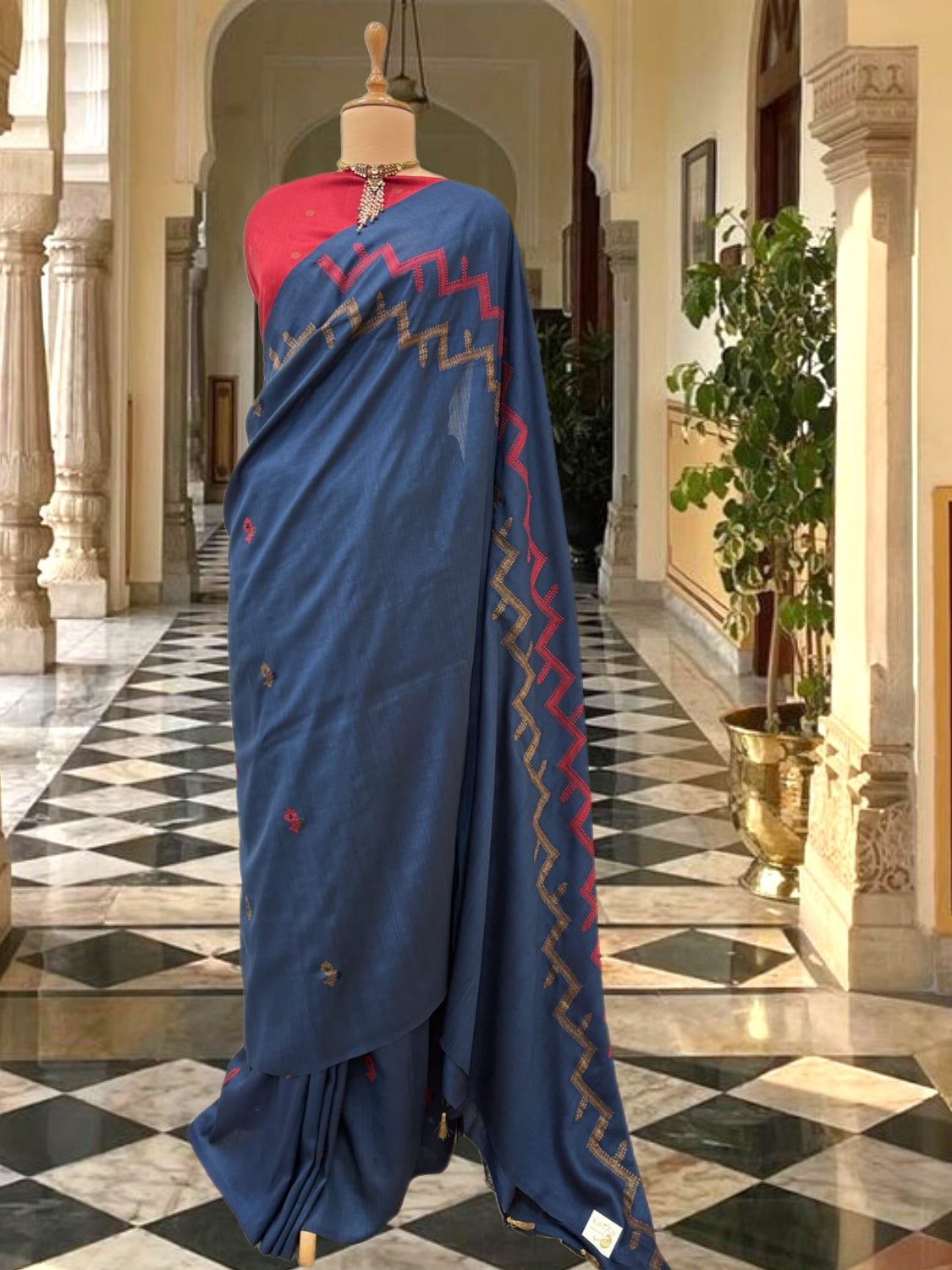 Mozambique Blue Matka Georgette Saree