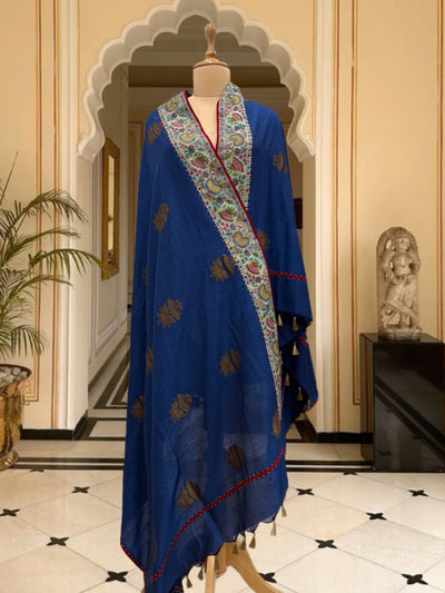 Gulmarg Blue Kashmiri Jamavar Matka Georgette Dupatta