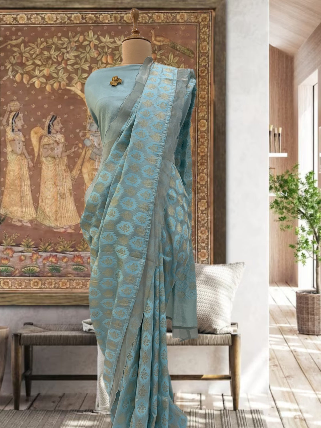 Champaklata Blue Rose Booti Silk Saree
