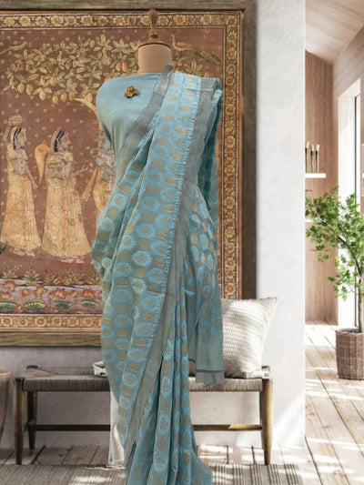 Champaklata Blue Rose Booti Silk Saree