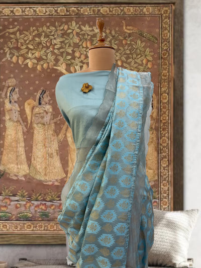 Champaklata Blue Rose Booti Silk Saree