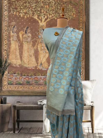 Champaklata Blue Rose Booti Silk Saree
