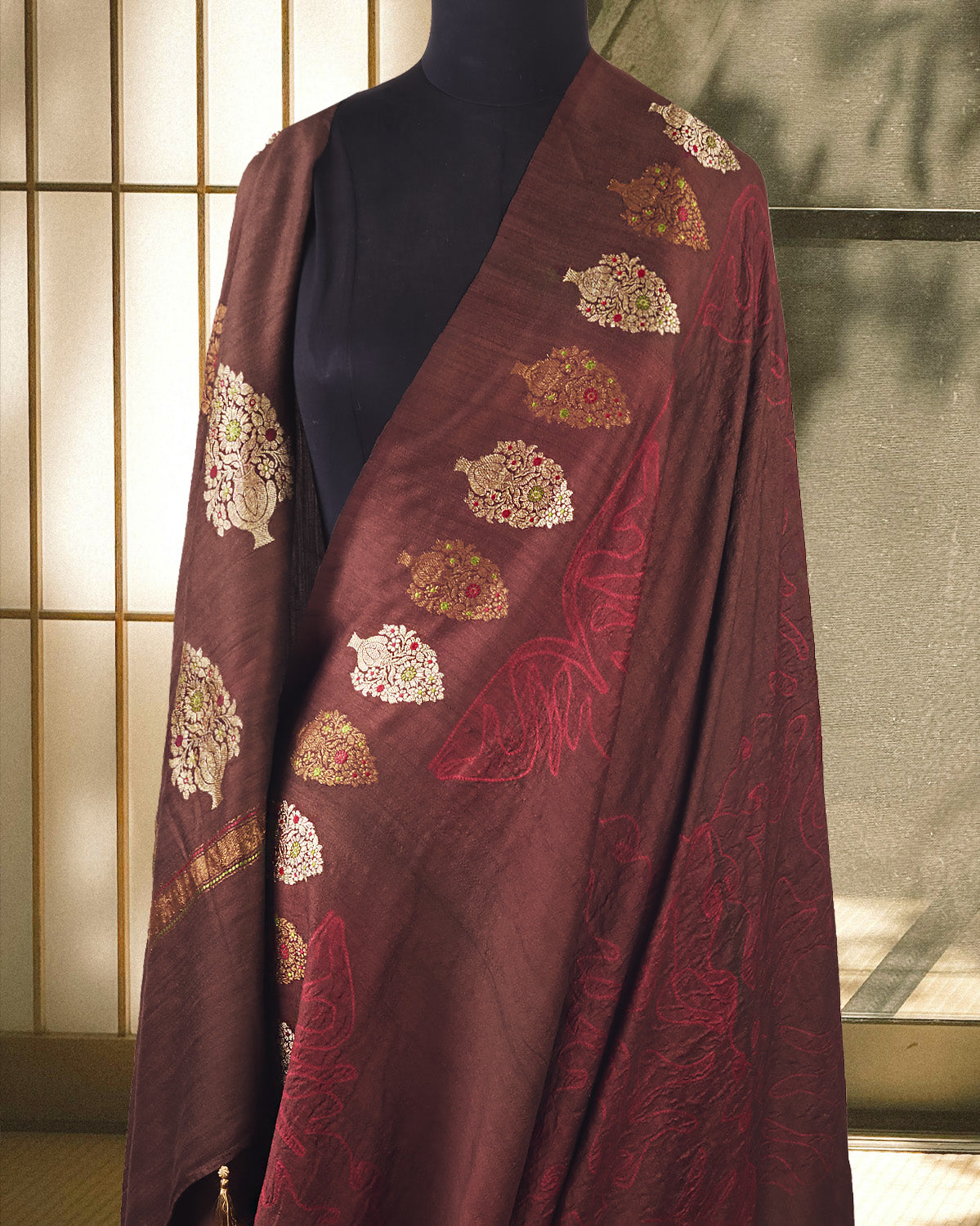 Gulafsha Brown Shibori Matka Georgette Saree
