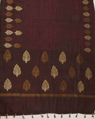 Gulafsha Brown Shibori Matka Georgette Saree