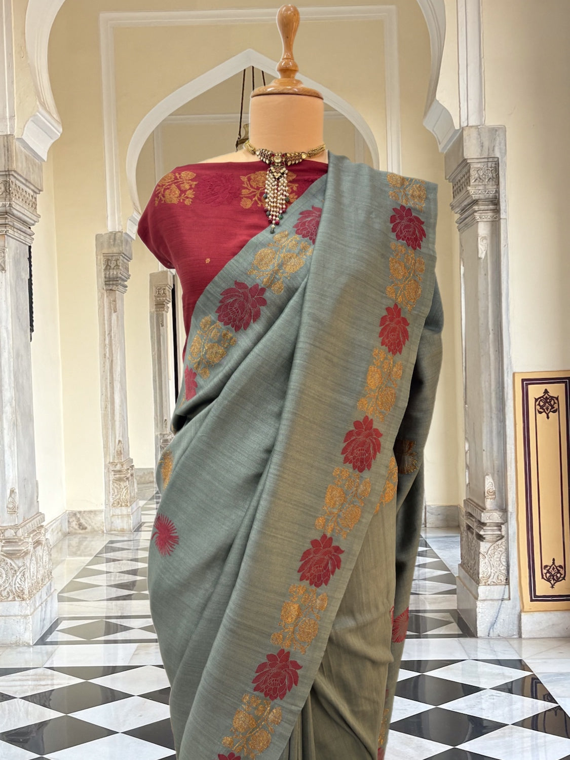 Shehzadi Grey Matka Georgette Saree