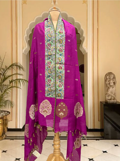 Afreen Jamavar Magenta Matka Georgette Dupatta