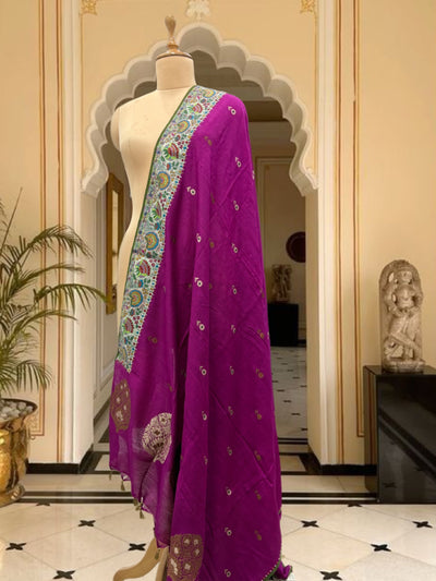 Afreen Jamavar Magenta Matka Georgette Dupatta