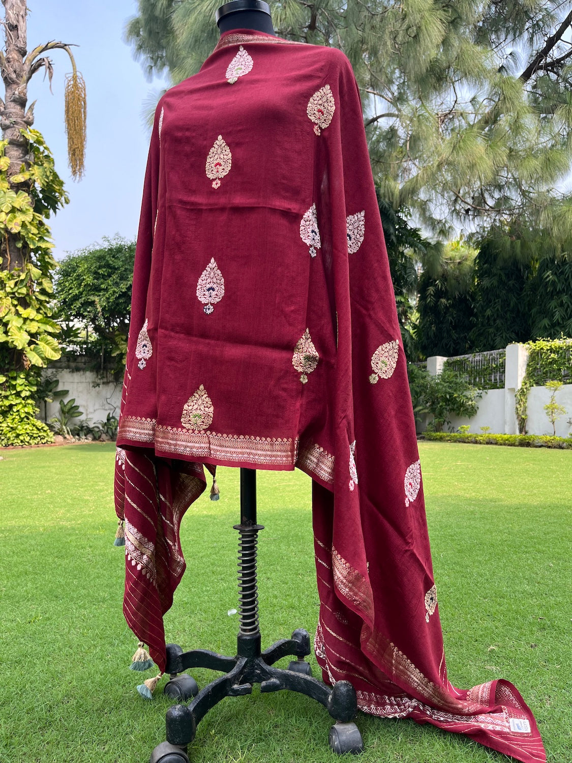 Maroon Mughal Matka Georgette Dupatta