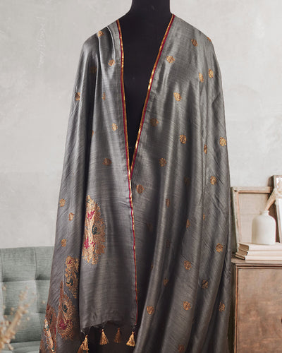 Arzoo khaki grey Matka Georgette Saree