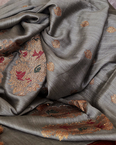 Arzoo khaki grey Matka Georgette Saree