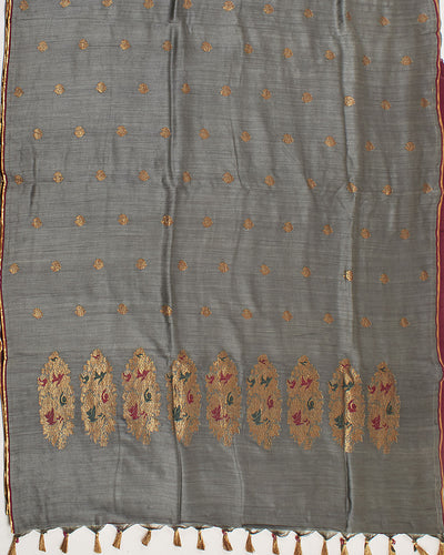 Arzoo khaki grey Matka Georgette Saree