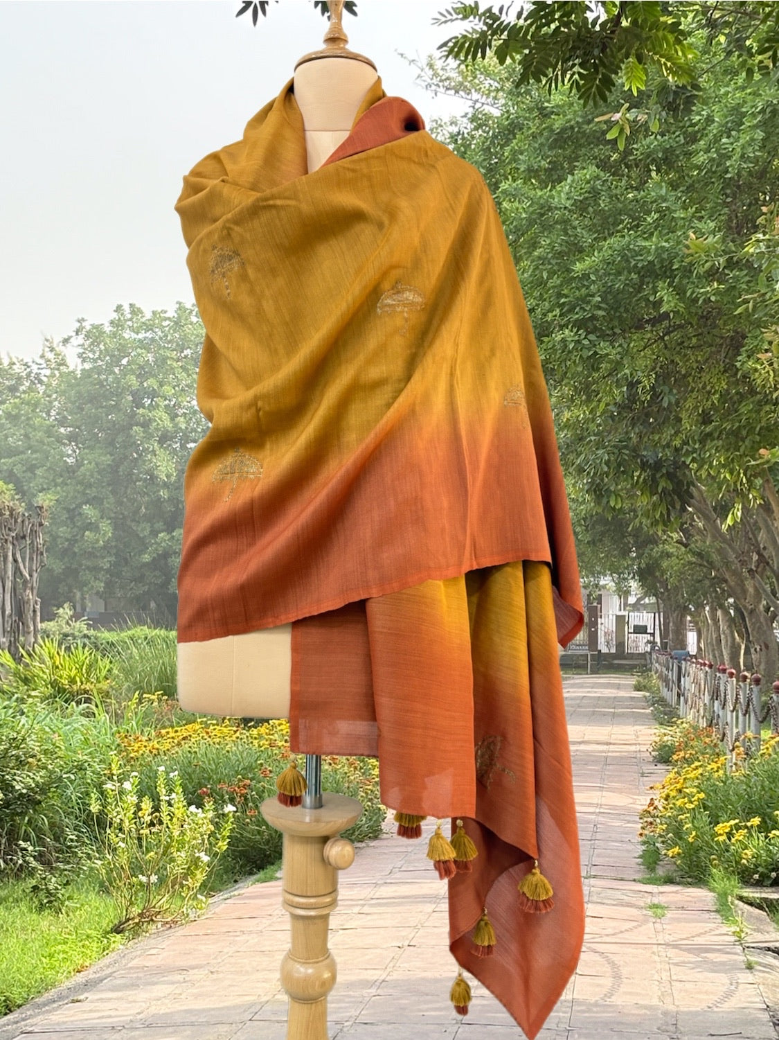 Mustard & Rust Shaded Matka Georgette Dupatta