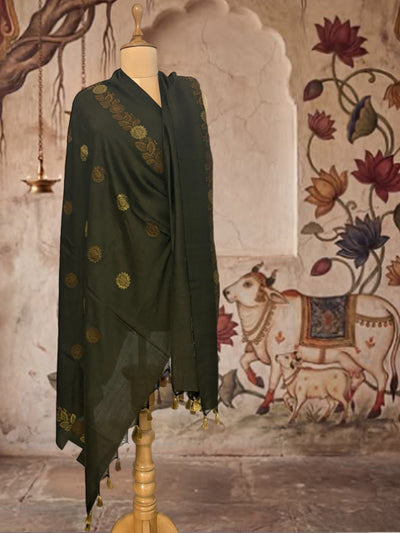 Firdaus Olive Green Matka Georgette Dupatta