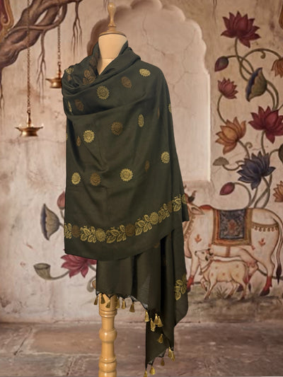 Firdaus Olive Green Matka Georgette Dupatta