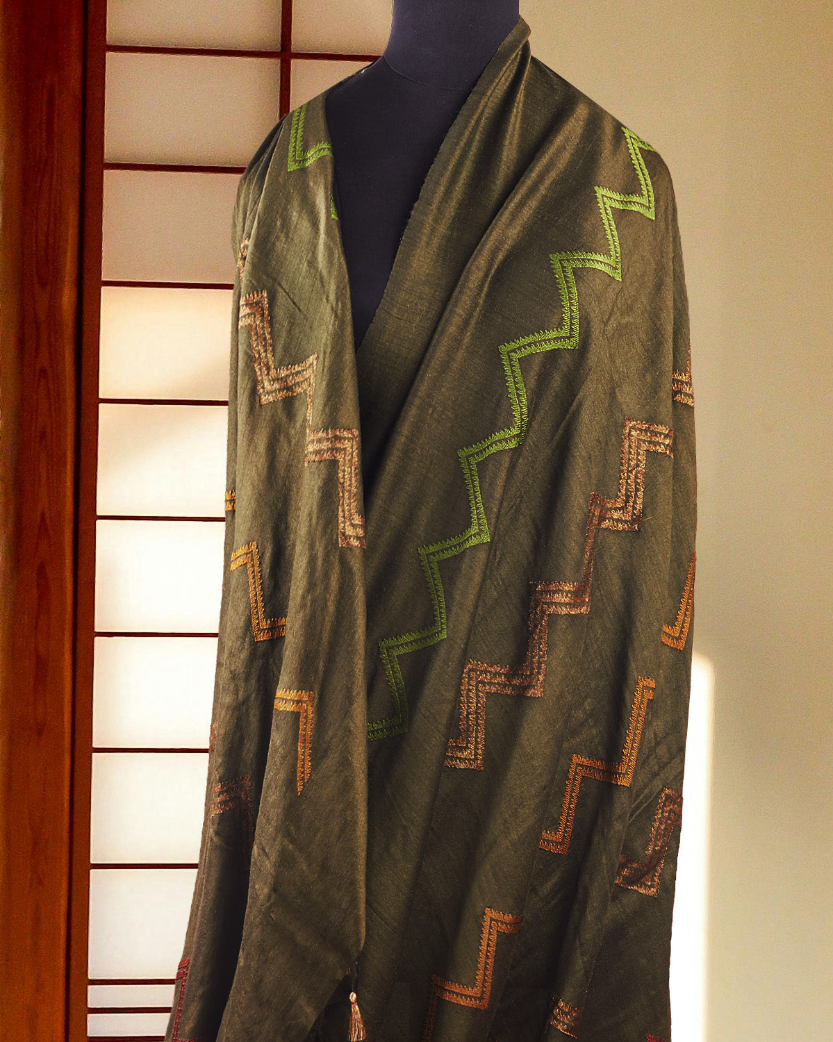 Tamara Olive Chevron Matka Georgette Saree