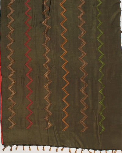 Tamara Olive Chevron Matka Georgette Saree