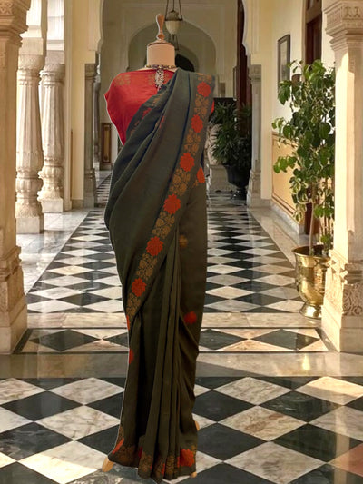 Zainab Olive Green Matka Georgette Saree