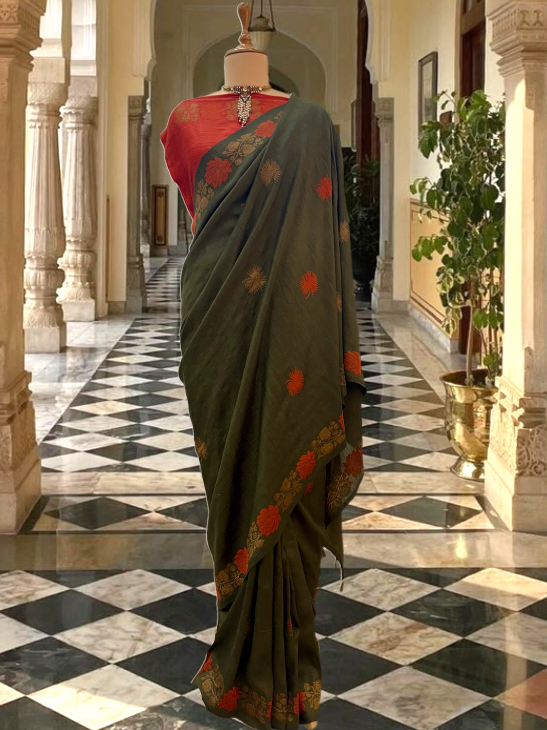 Zainab Olive Green Matka Georgette Saree