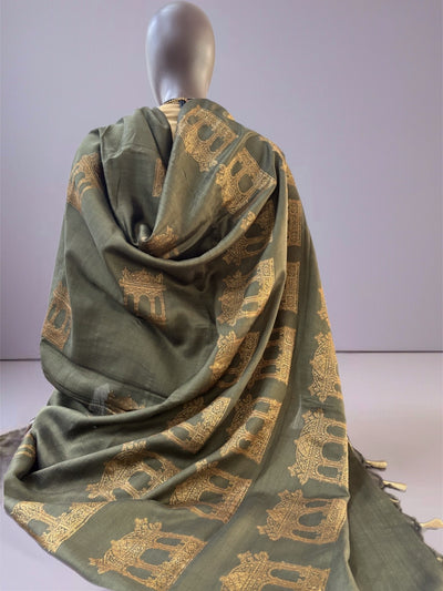 Jharokha Olive Green Matka Georgette Saree