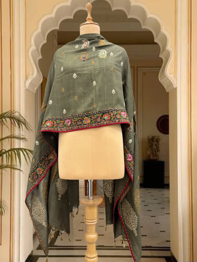 Zanskar Jamavar Olive Matka Georgette Dupatta