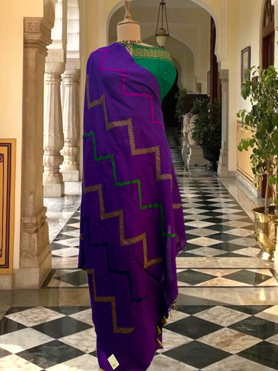 Tamara Purple Chevron Matka Georgette Saree