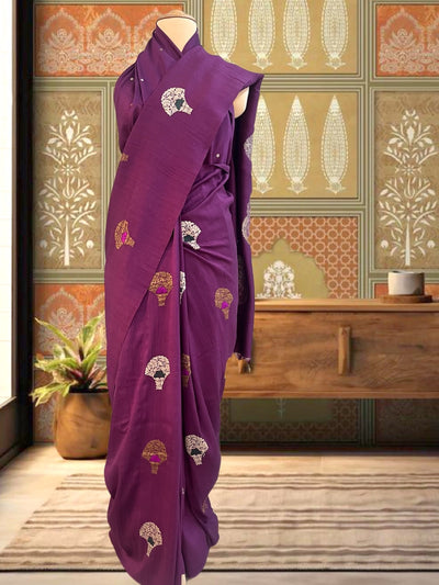 Saptashrungi Purple Matka Georgette Saree