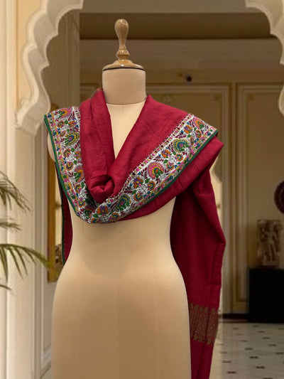 Shalimar Red Kashmiri Jamavar Matka Georgette Dupatta