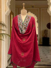 Shalimar Red Kashmiri Jamavar Matka Georgette Dupatta